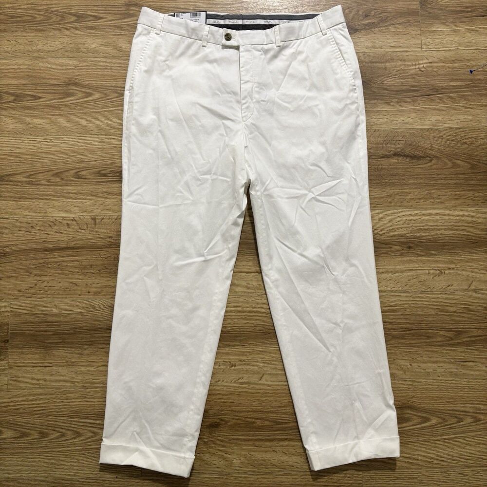 HILTL Dayne Pants Men's Sz 40x30 White Flat Front Chino Classic NEW